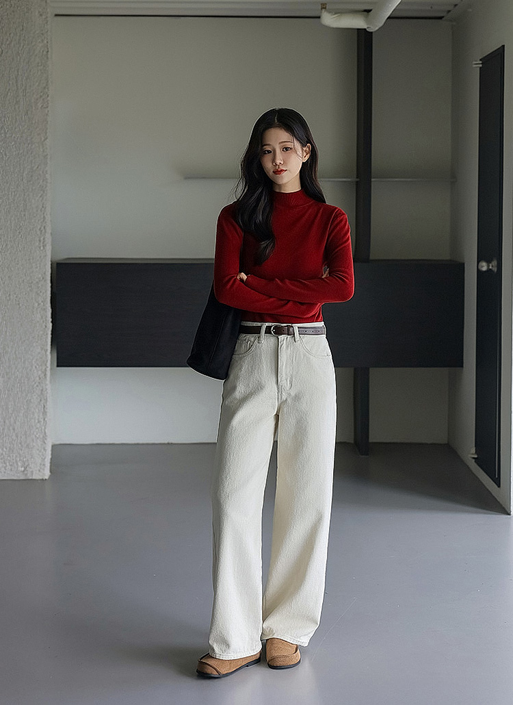 ハーフネックスリム長袖ニット | レディースファッション通販 - DHOLIC