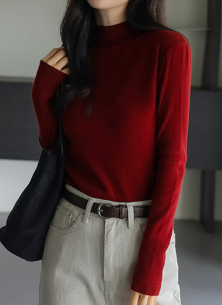 ハーフネックスリム長袖ニット | レディースファッション通販 - DHOLIC