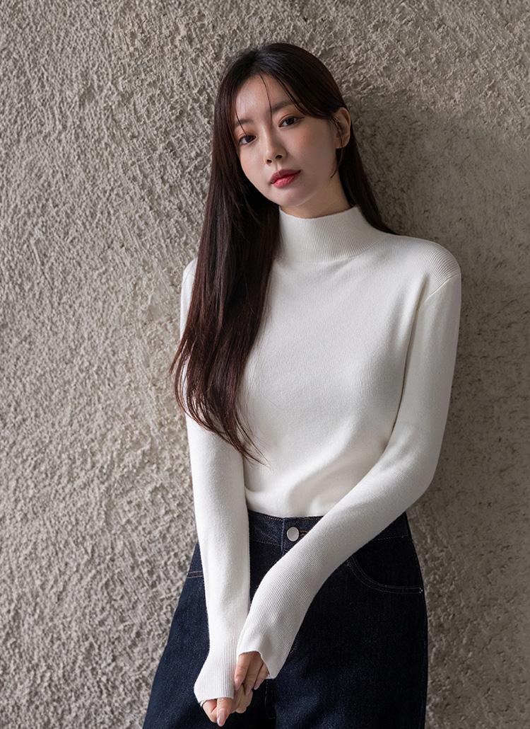ハーフネックスリム長袖ニット | レディースファッション通販 - DHOLIC