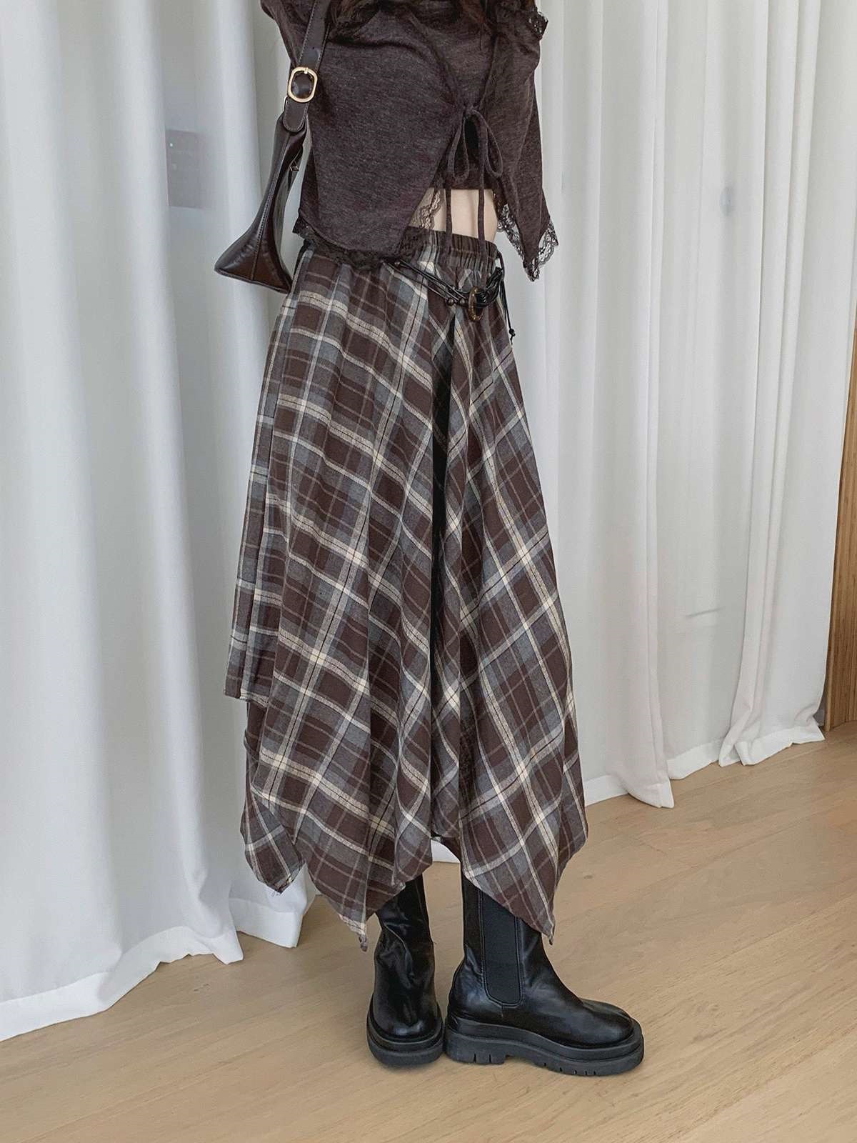 ロングアンバランスフレアチェックスカートベルト | 詳細画像3