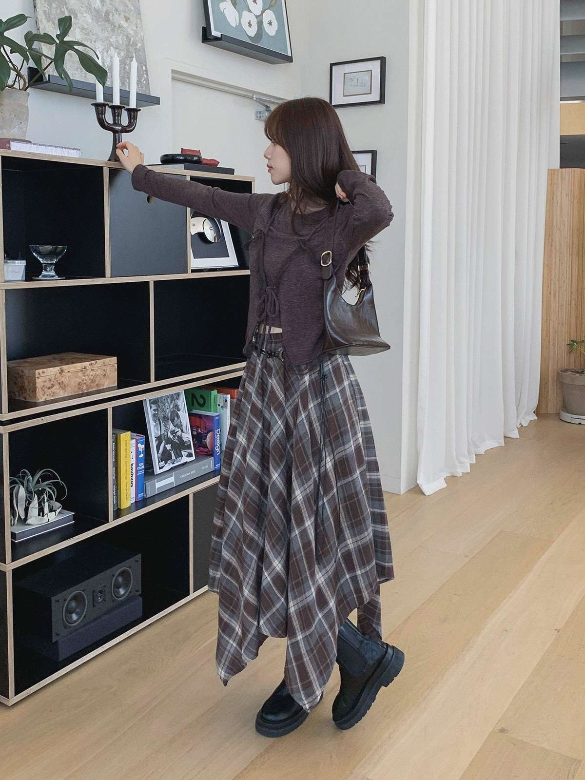 ロングアンバランスフレアチェックスカートベルト | 詳細画像19