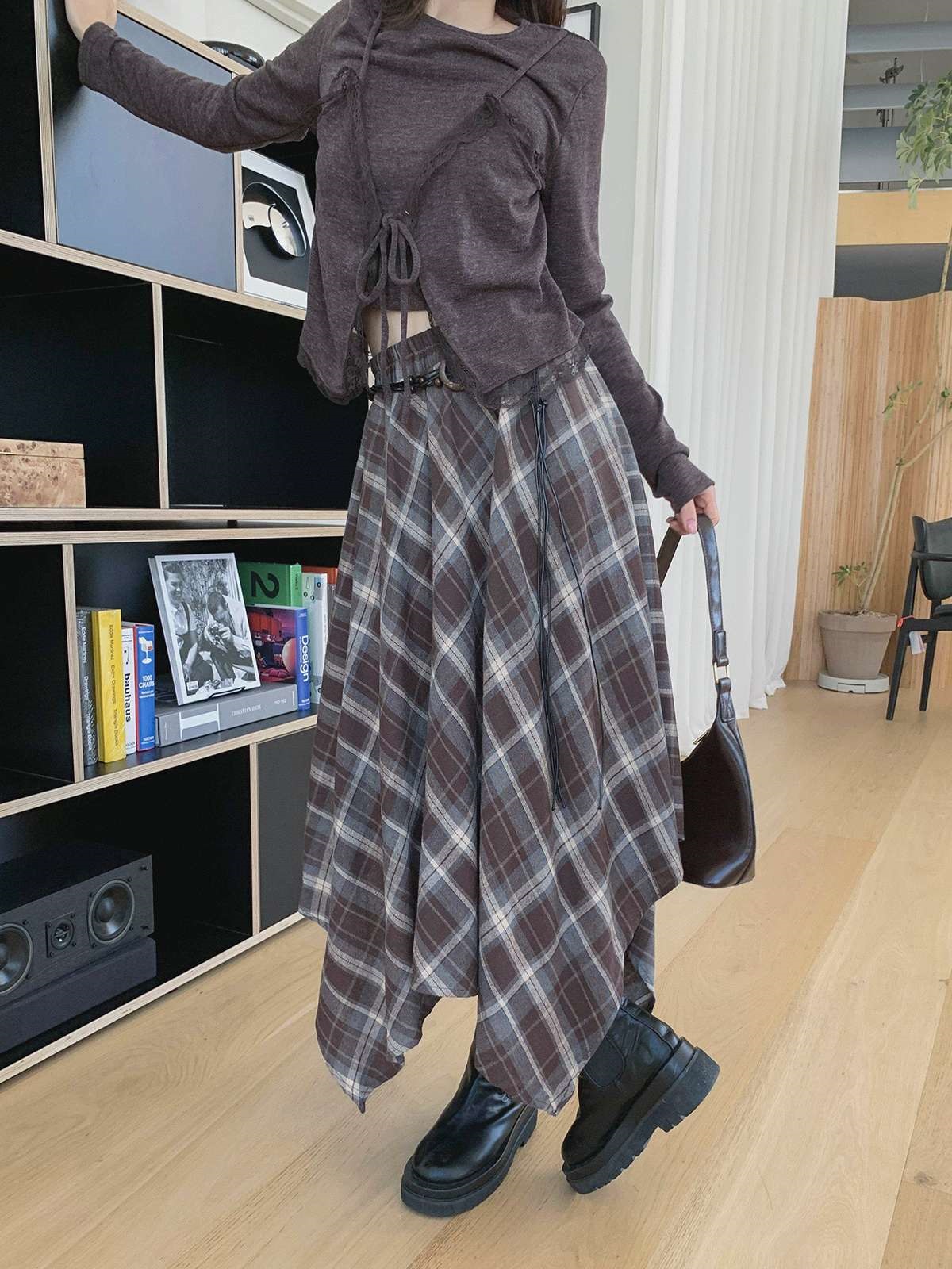 ロングアンバランスフレアチェックスカートベルト | 詳細画像20
