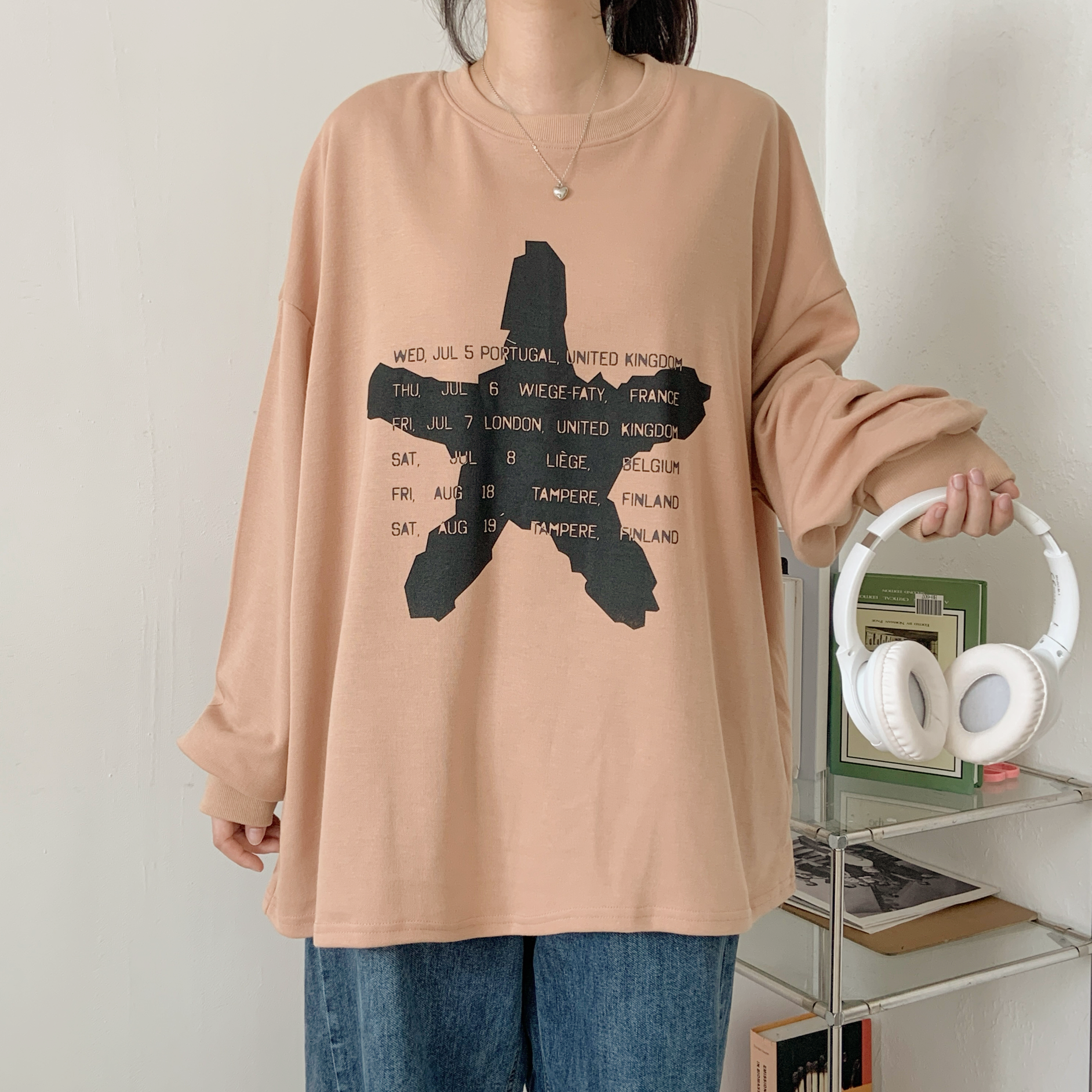 ラウンドネックボクシープリントカラーTシャツ | 詳細画像3