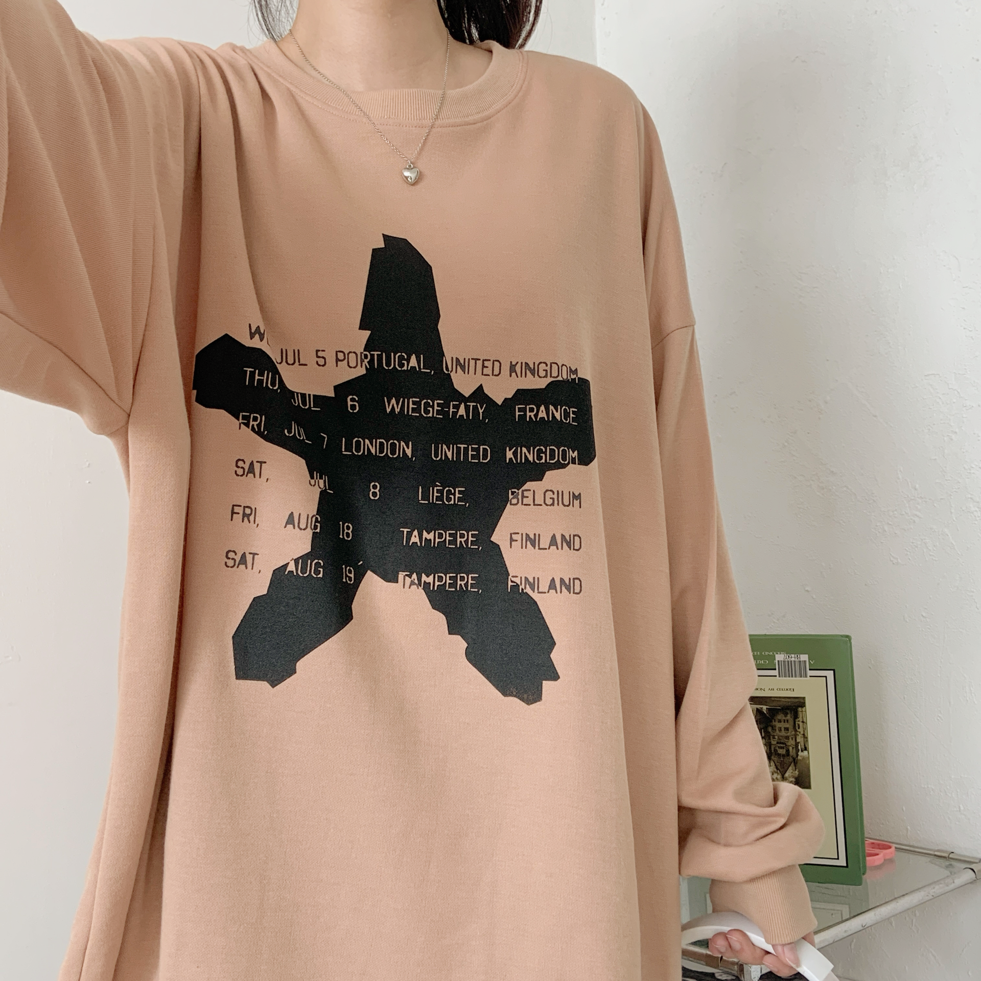 ラウンドネックボクシープリントカラーTシャツ | 詳細画像5