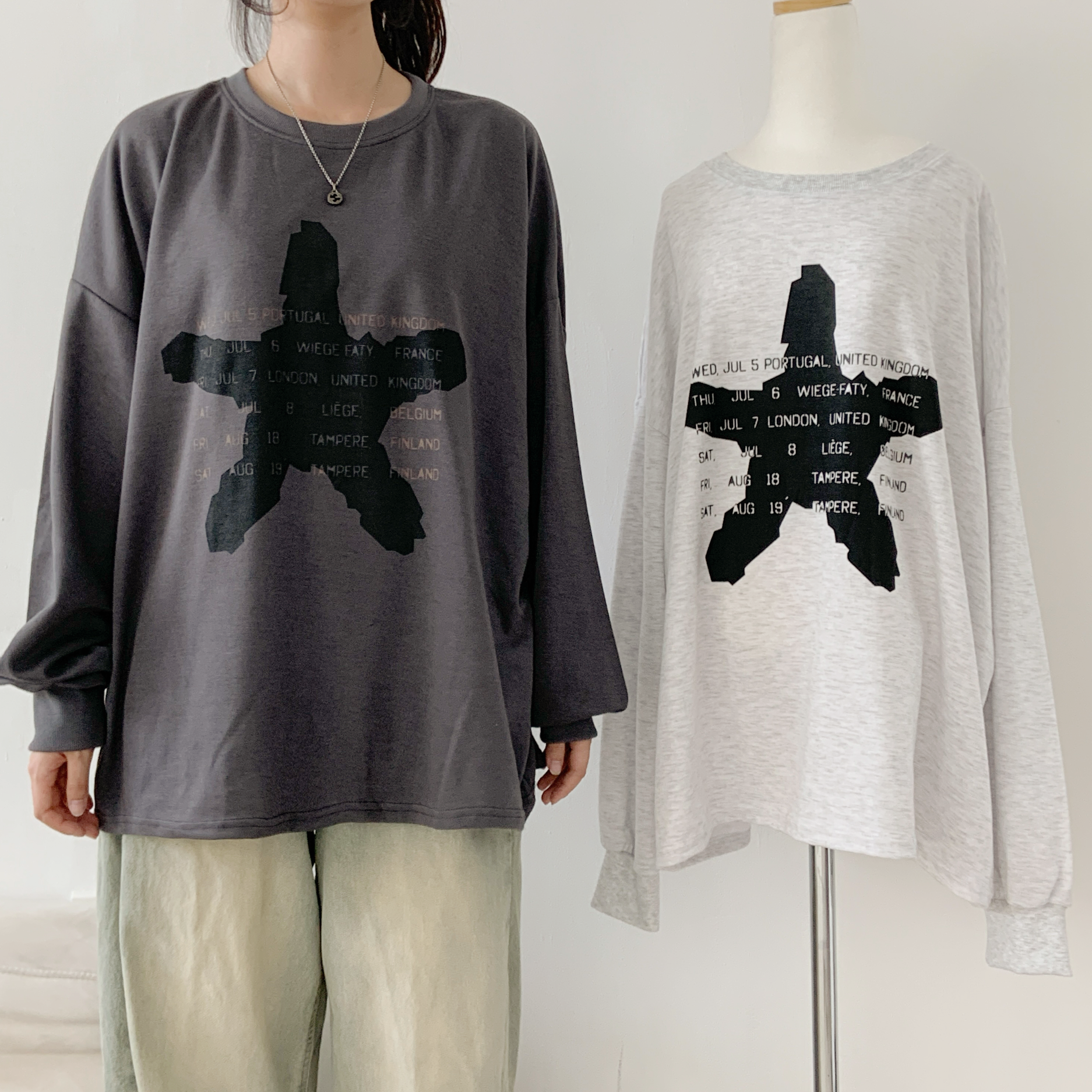 ラウンドネックボクシープリントカラーTシャツ | 詳細画像6