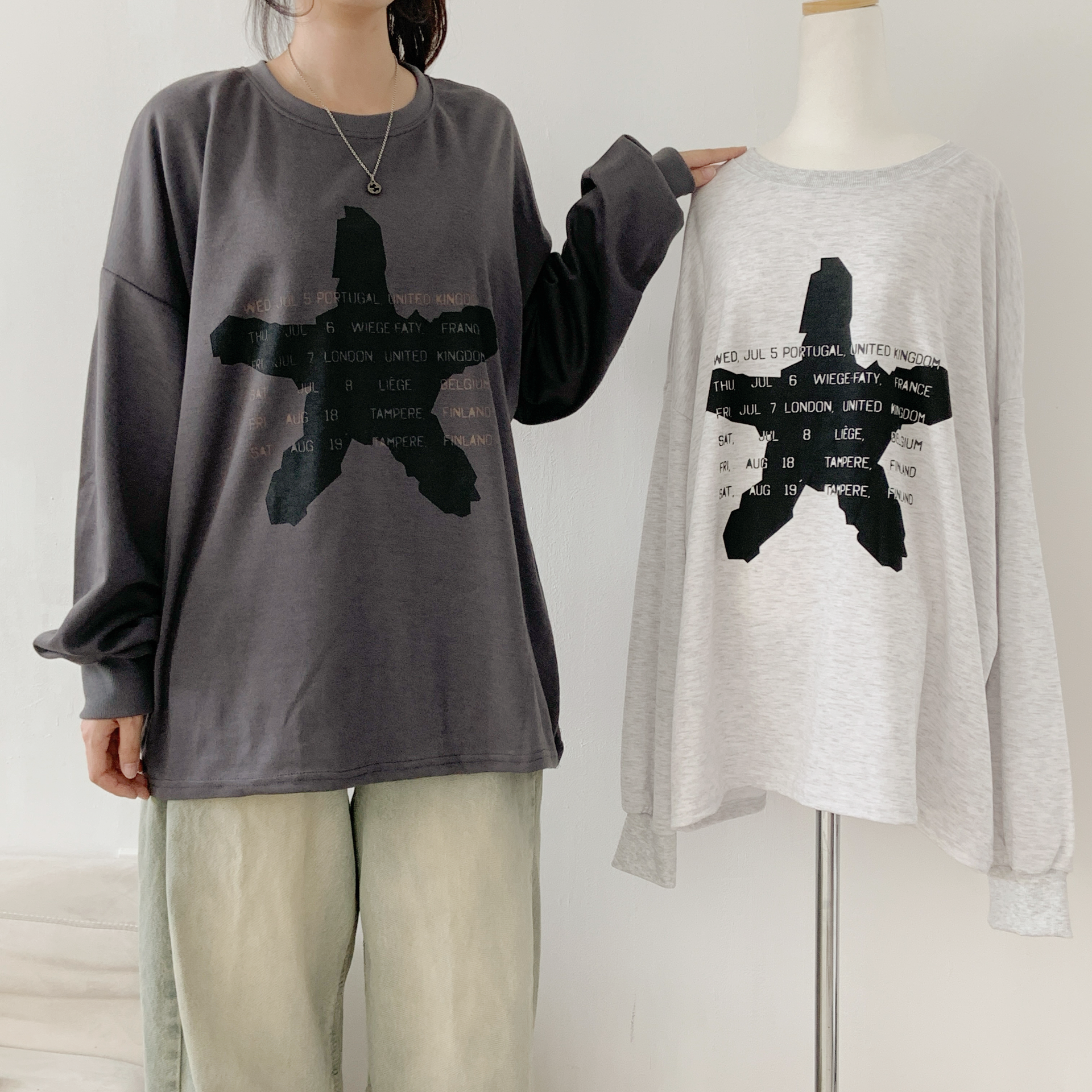 ラウンドネックボクシープリントカラーTシャツ | 詳細画像7