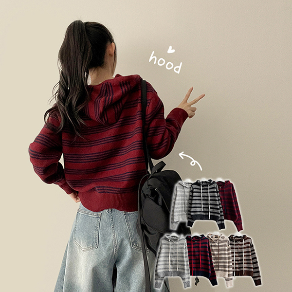 ニットルーズボーダージップパーカー | レディースファッション