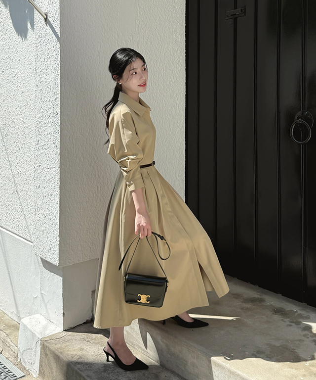 アナイ　ロングワンピース　ベルトリボン　長袖　ドット　濃紺　赤　36 アナイ ロングワンピース ベルトリボン 長袖 ドット 濃紺 赤 36