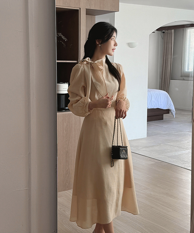 リボン(固定)ロングAラインワンピース | レディースファッション通販