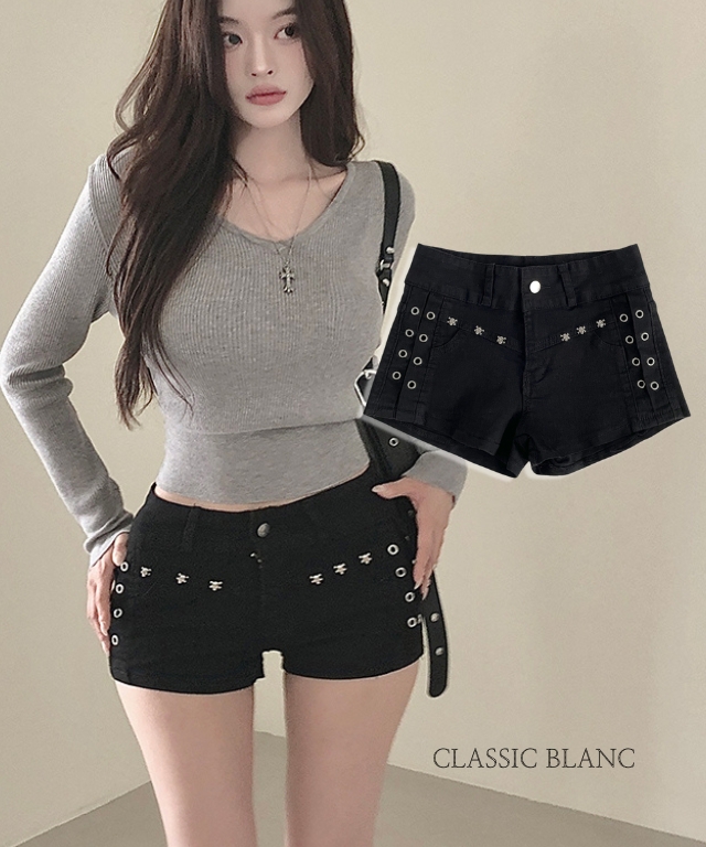 ショートスタッズパンチングショートパンツ | レディースファッション