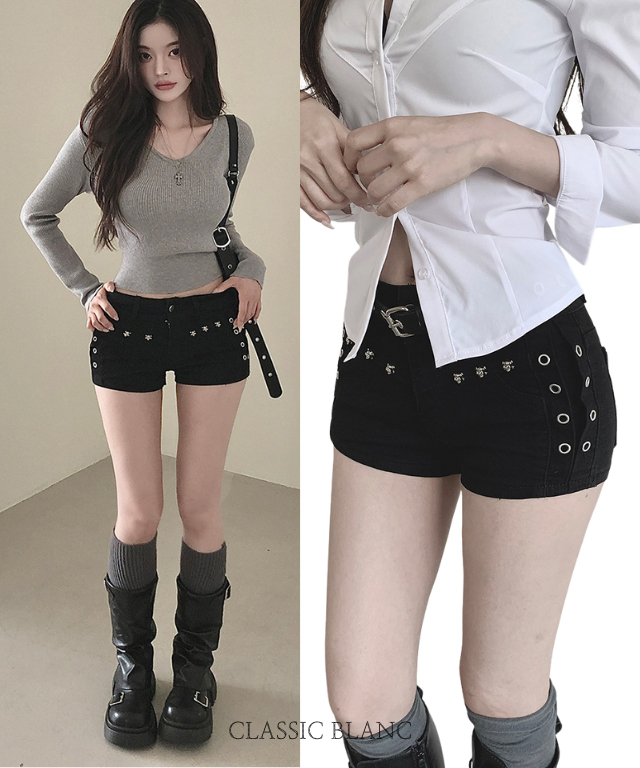 ショートスタッズパンチングショートパンツ | レディースファッション