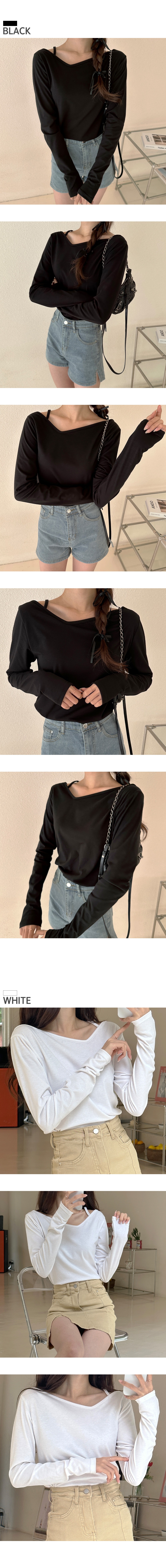 Vネックワンショルダー無地カラーTシャツ | DHOLIC | 詳細画像3