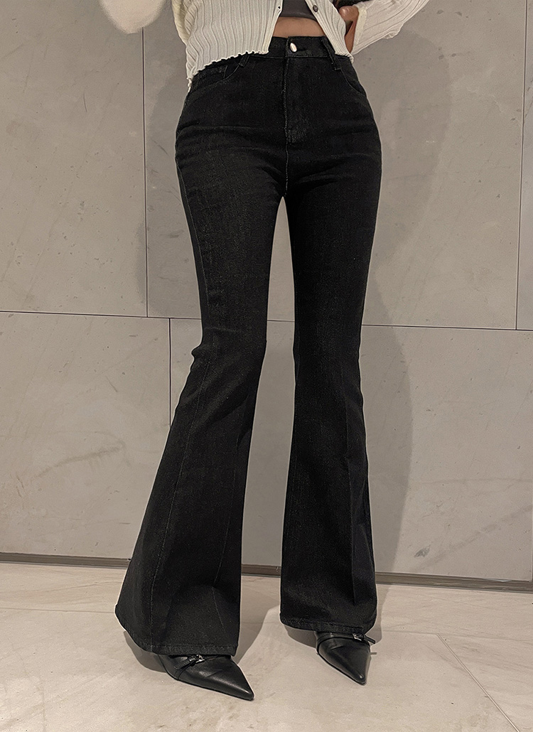 ストレッチノンフェードウエストゴムスリムブーツカットデニムパンツ