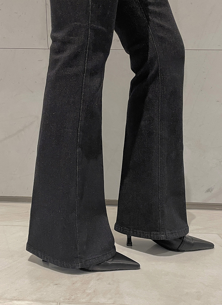ストレッチノンフェードウエストゴムスリムブーツカットデニムパンツ
