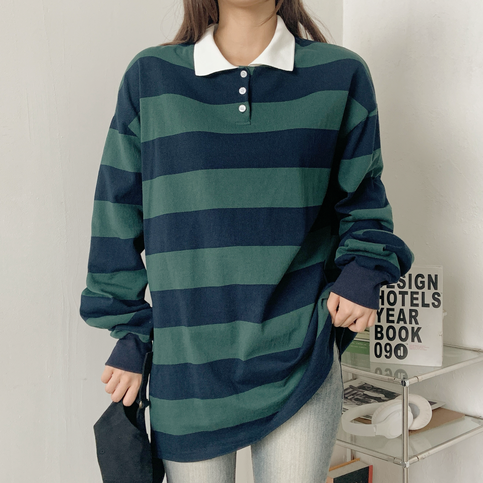 コットンカラーボクシーボーダーポロカラーTシャツ | 詳細画像5