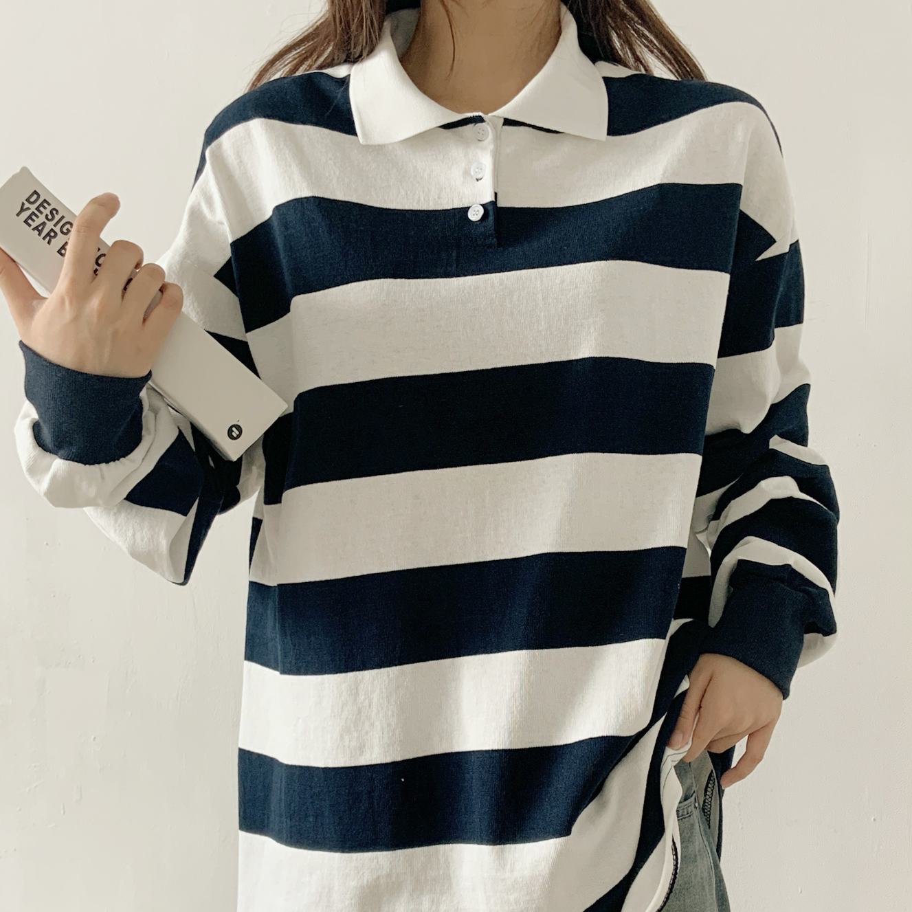 コットンカラーボクシーボーダーポロカラーTシャツ | 詳細画像6