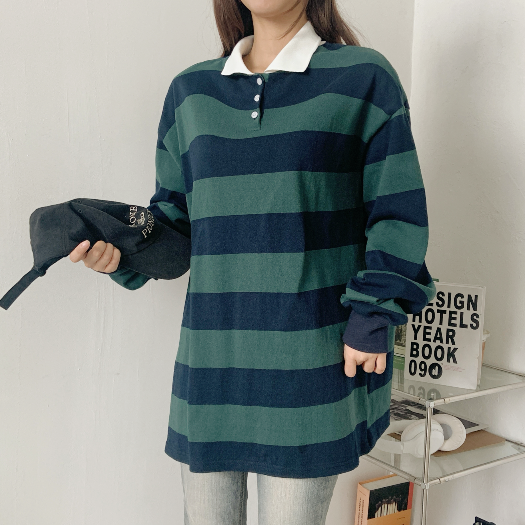 コットンカラーボクシーボーダーポロカラーTシャツ | 詳細画像7