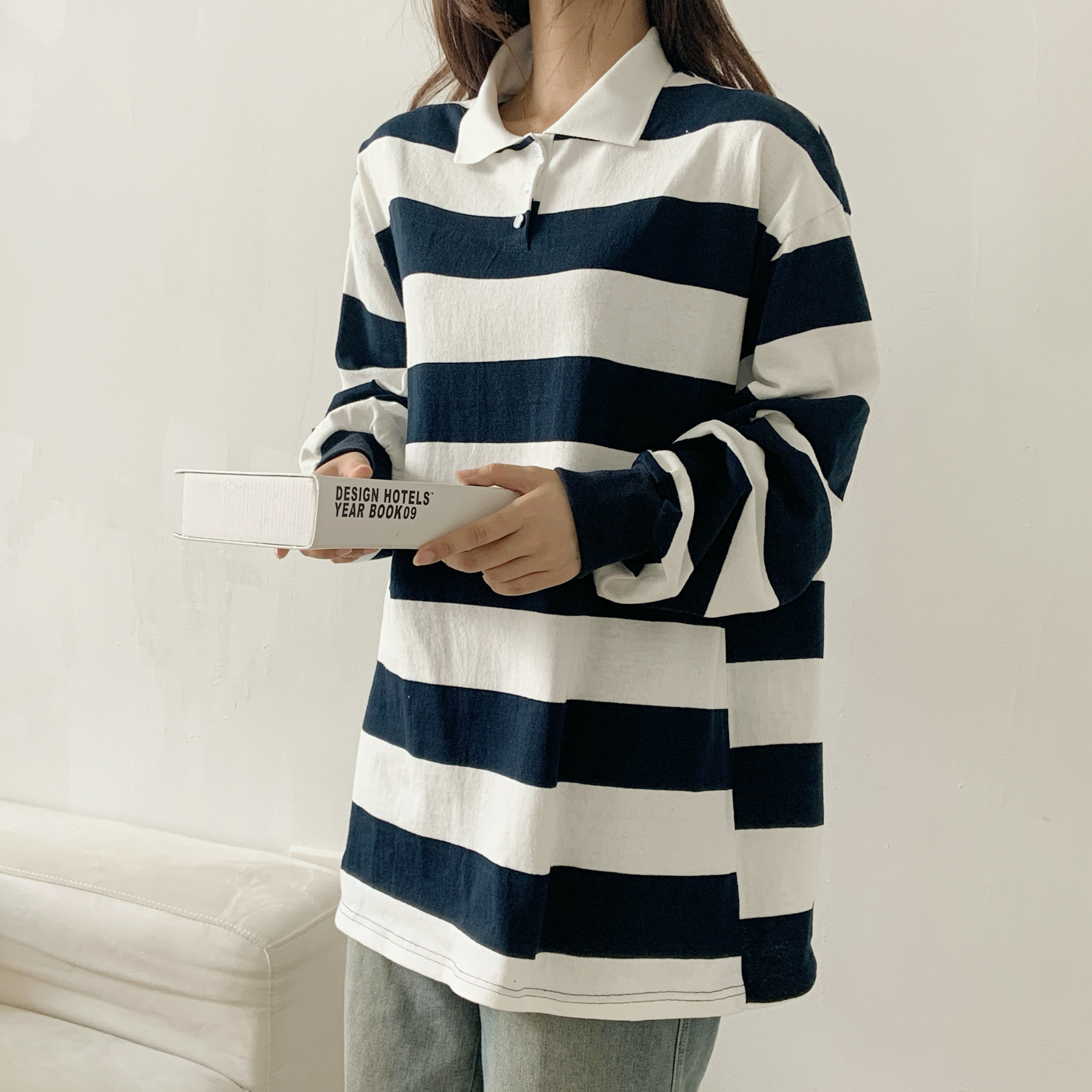 コットンカラーボクシーボーダーポロカラーTシャツ | 詳細画像8