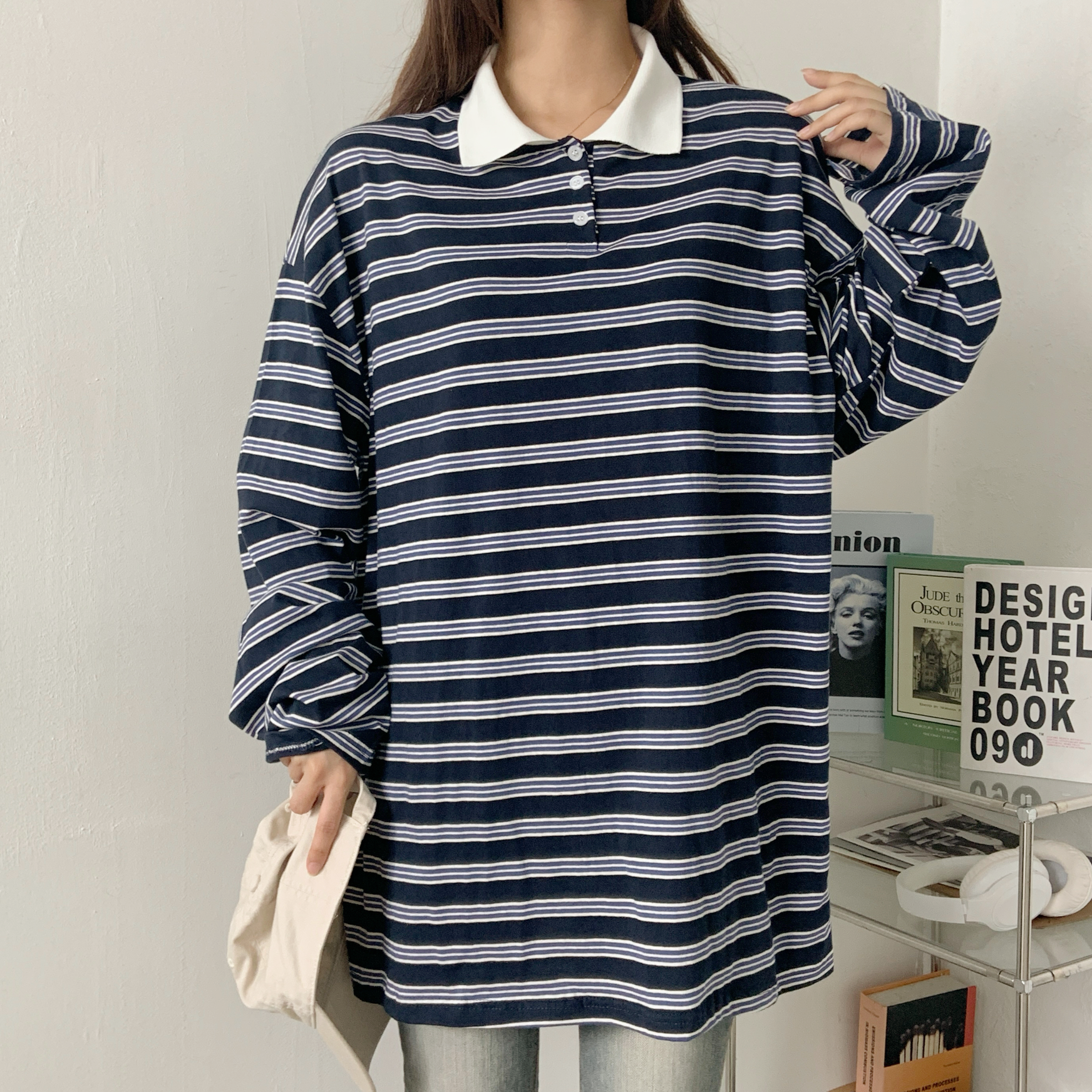 ボタンカラーボクシーボーダー配色ポロカラーTシャツ | 詳細画像2
