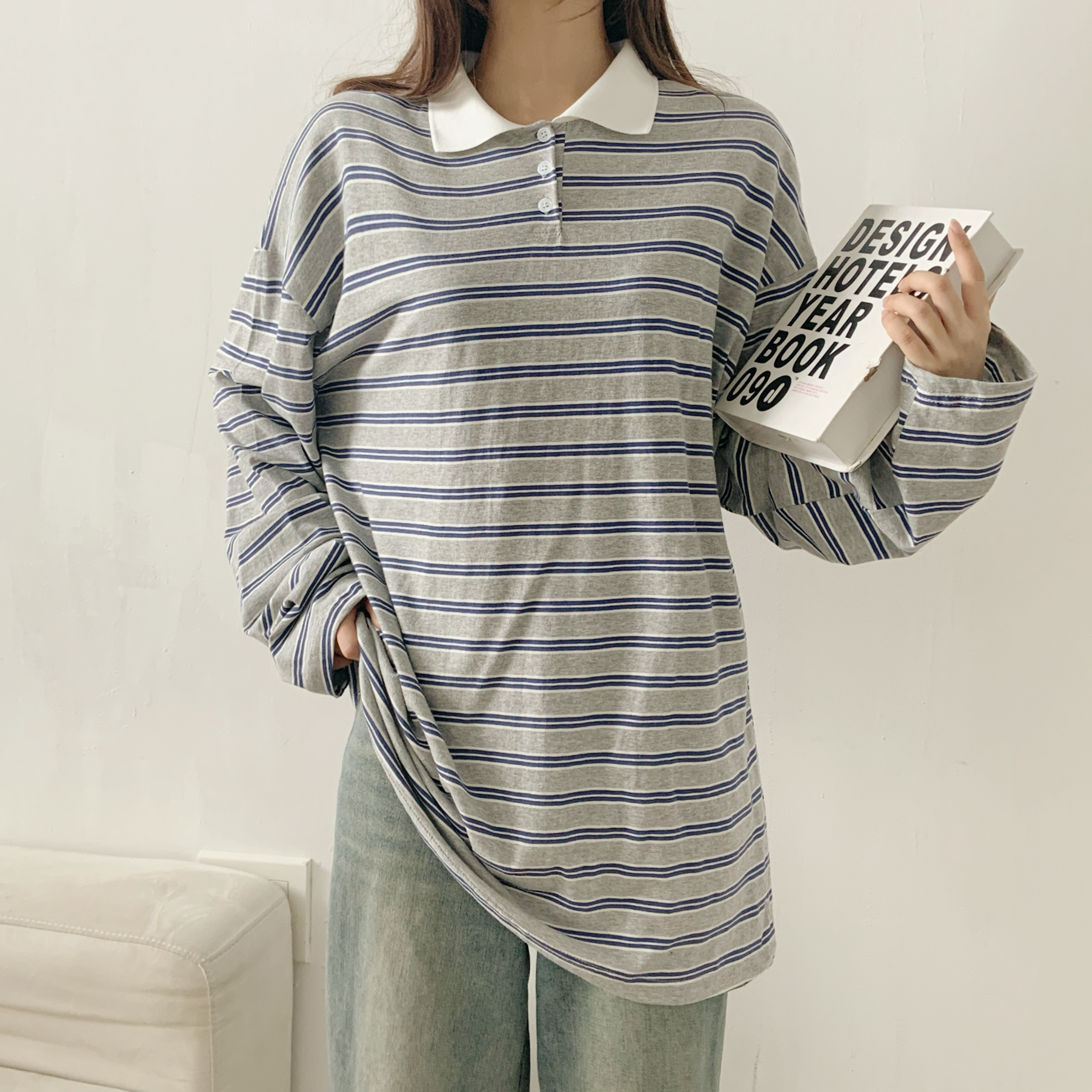 ボタンカラーボクシーボーダー配色ポロカラーTシャツ | 詳細画像5
