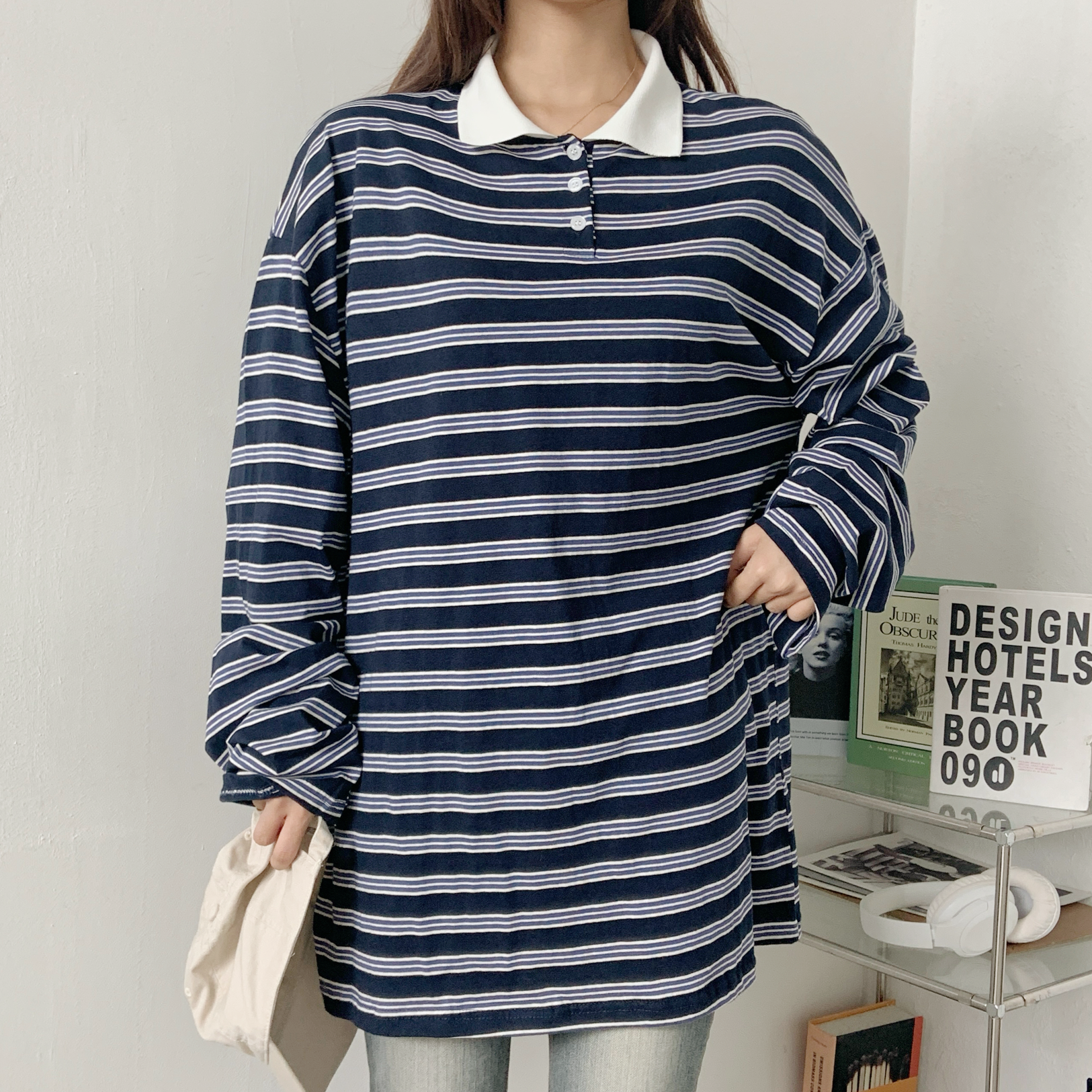 ボタンカラーボクシーボーダー配色ポロカラーTシャツ | 詳細画像6