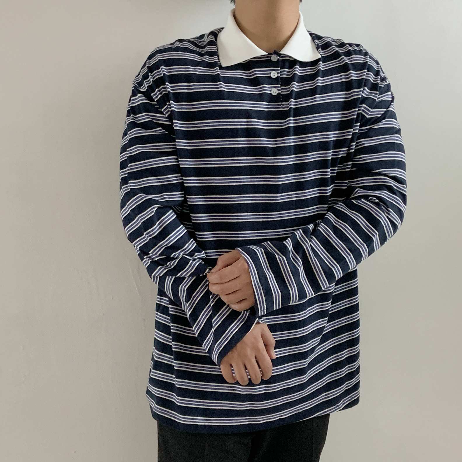 ボタンカラーボクシーボーダー配色ポロカラーTシャツ | 詳細画像9