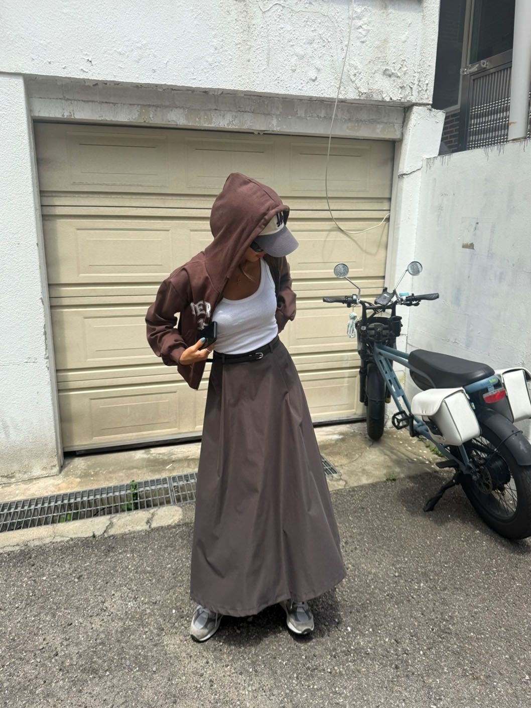ベルト付ロングAライン無地スカート | 詳細画像2