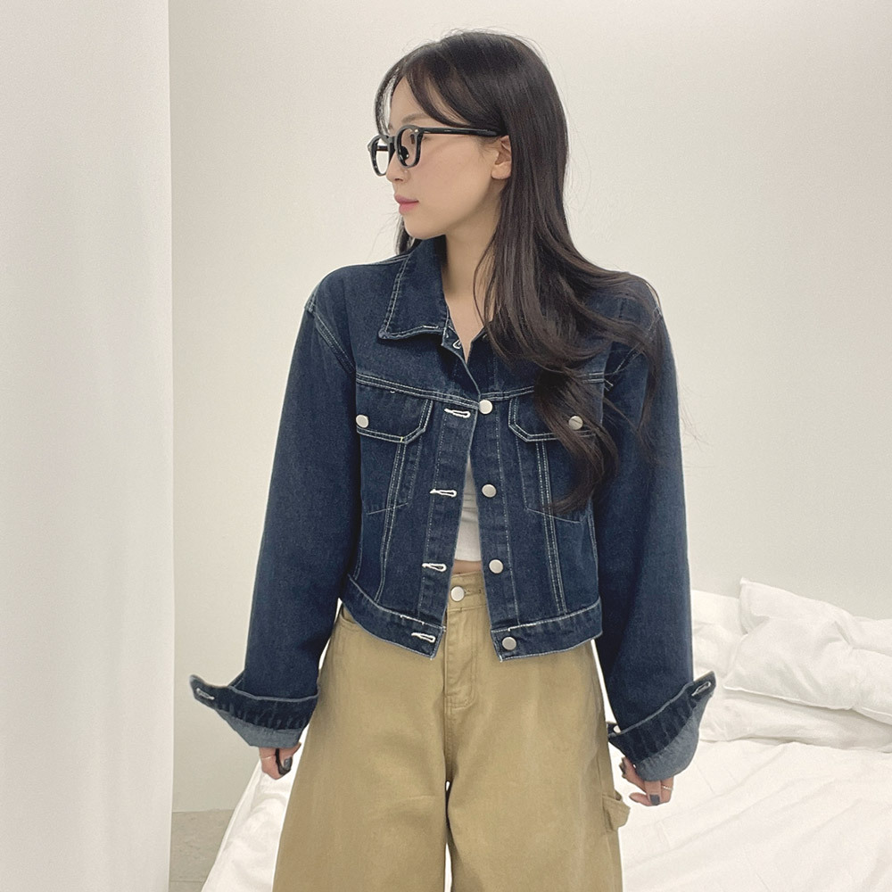 ノンウォッシュステッチカラーボタンディープブルージャケット