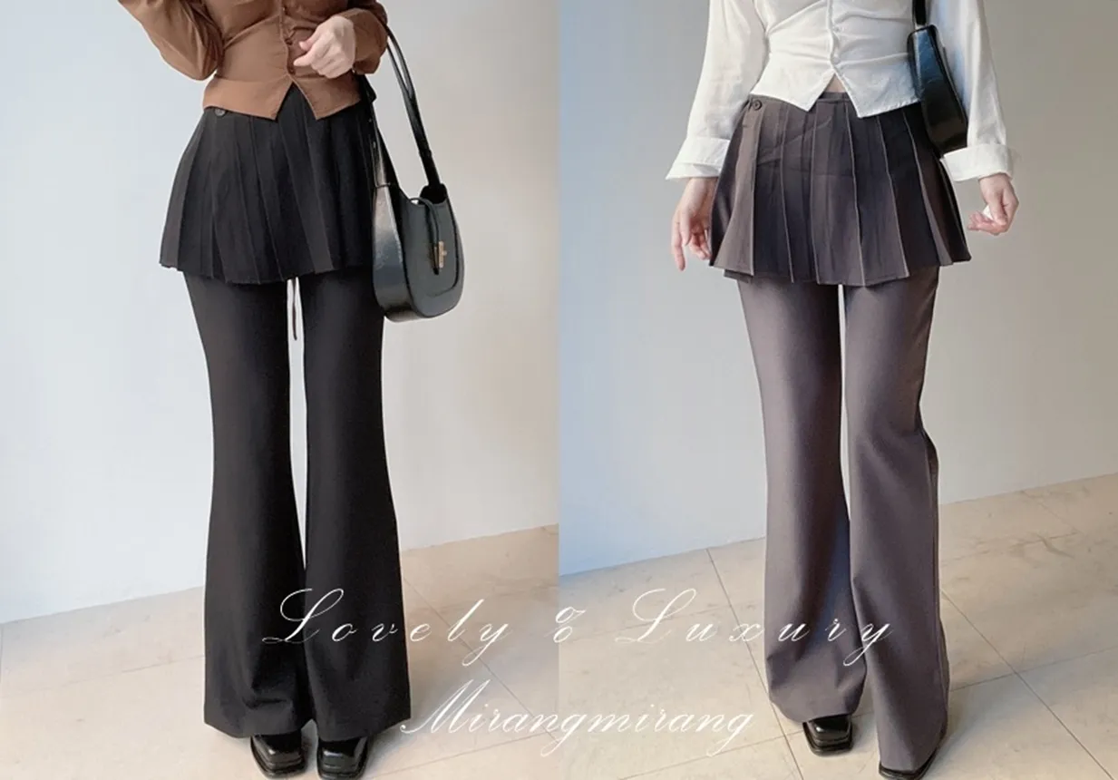 スカート付ロングプリーツブーツカットセットパンツスカート | mirangmirang | 詳細画像1