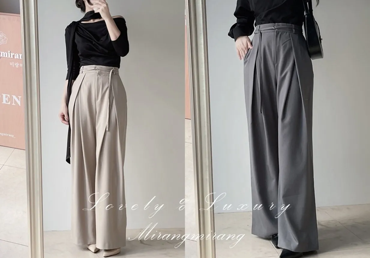 ストラップ付ピンタックバックゴムロングスラックス | mirangmirang | 詳細画像1