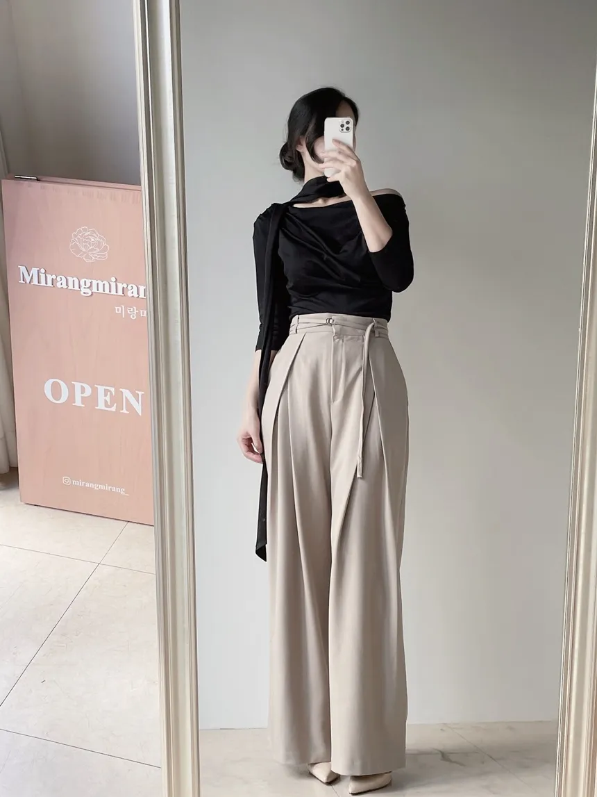 ストラップ付ピンタックバックゴムロングスラックス | mirangmirang | 詳細画像2
