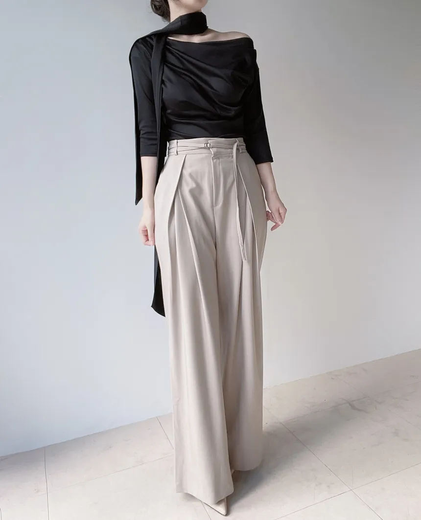 ストラップ付ピンタックバックゴムロングスラックス | mirangmirang | 詳細画像5