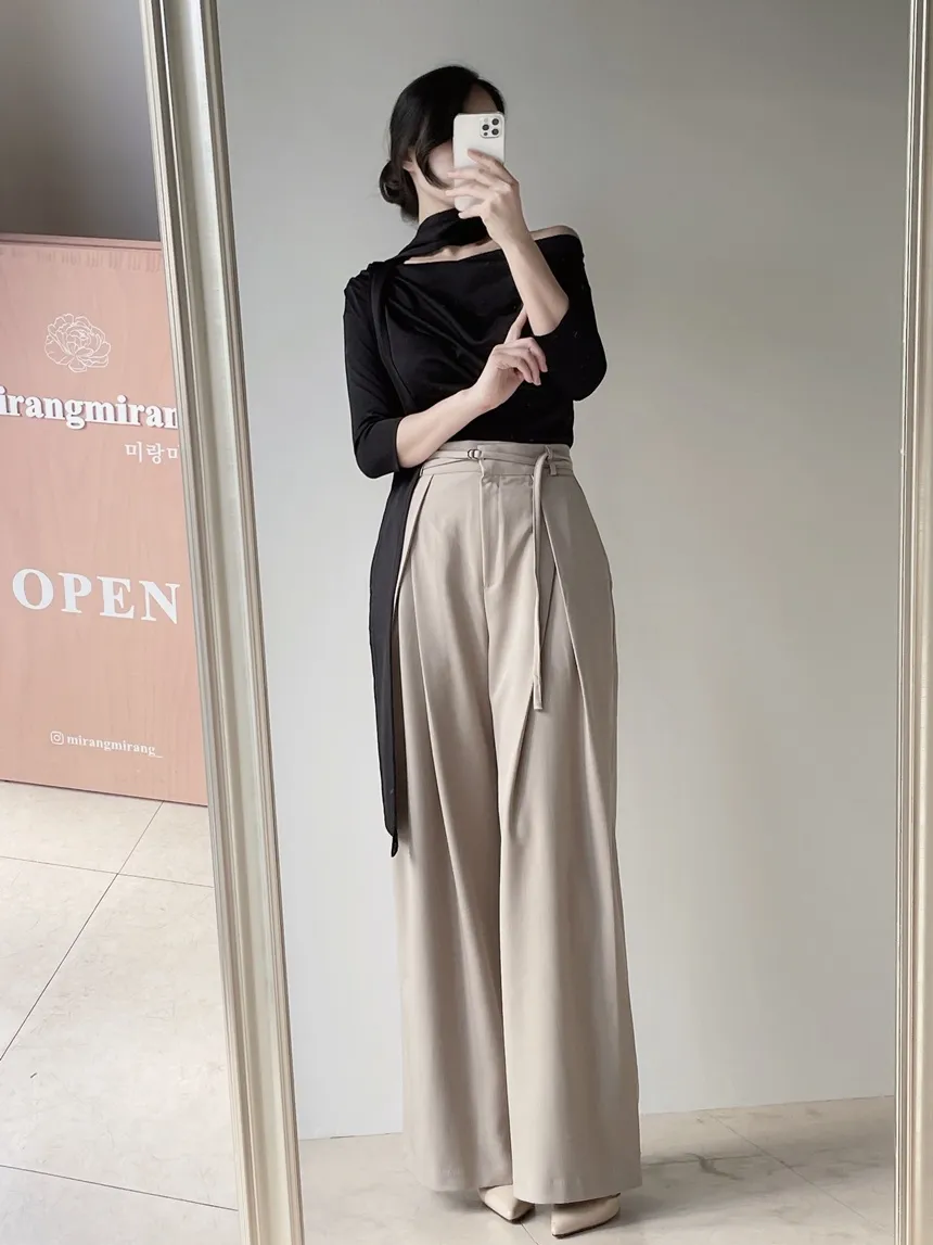 ストラップ付ピンタックバックゴムロングスラックス | mirangmirang | 詳細画像6