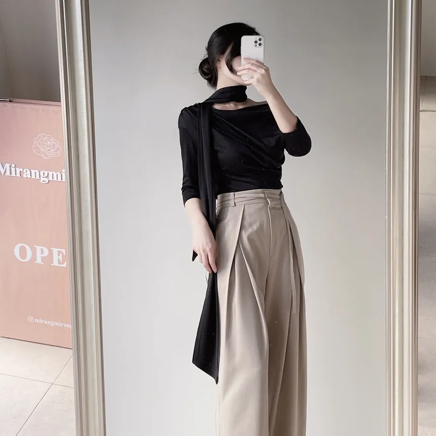 ストラップ付ピンタックバックゴムロングスラックス | mirangmirang | 詳細画像7