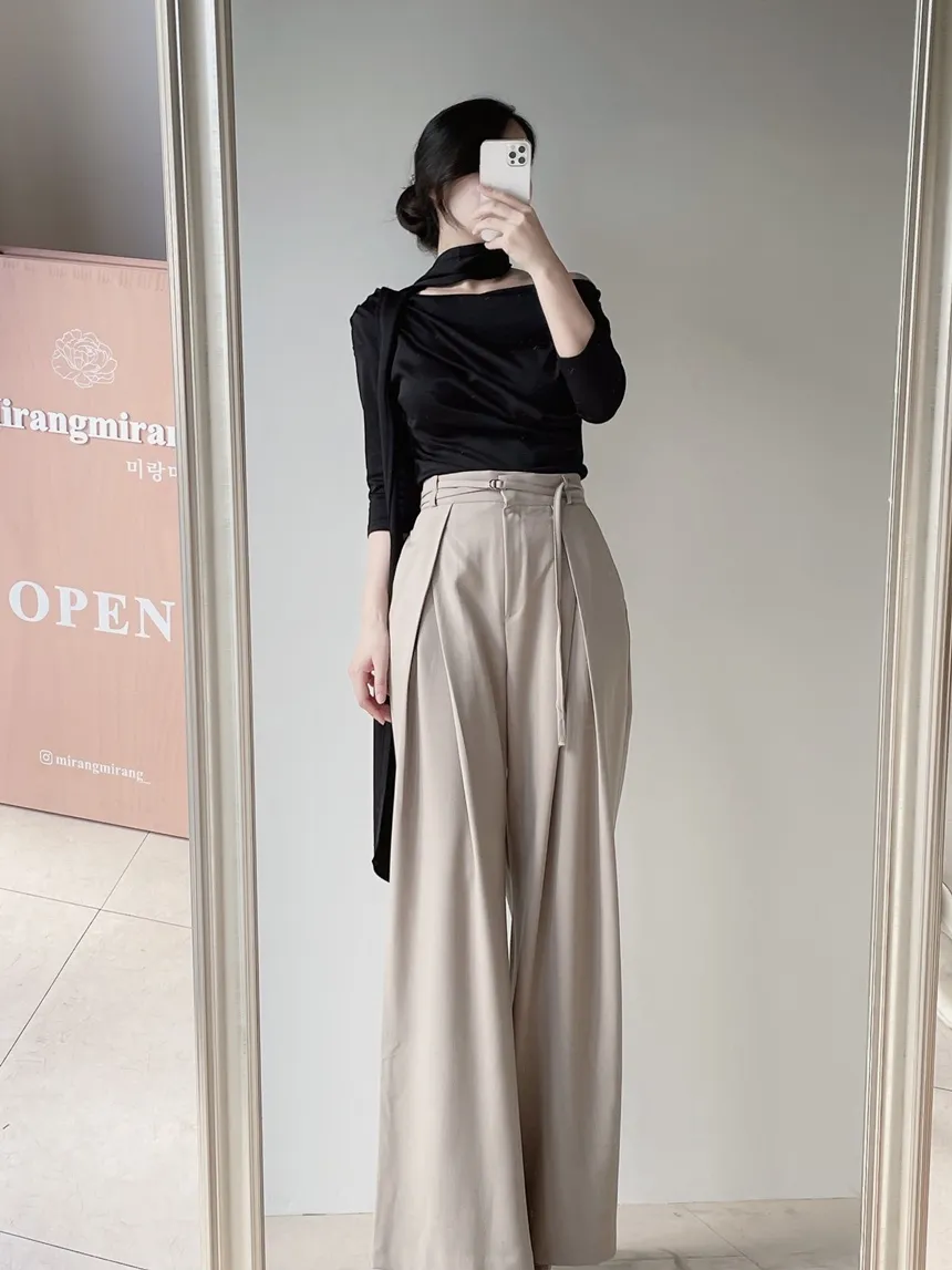 ストラップ付ピンタックバックゴムロングスラックス | mirangmirang | 詳細画像8