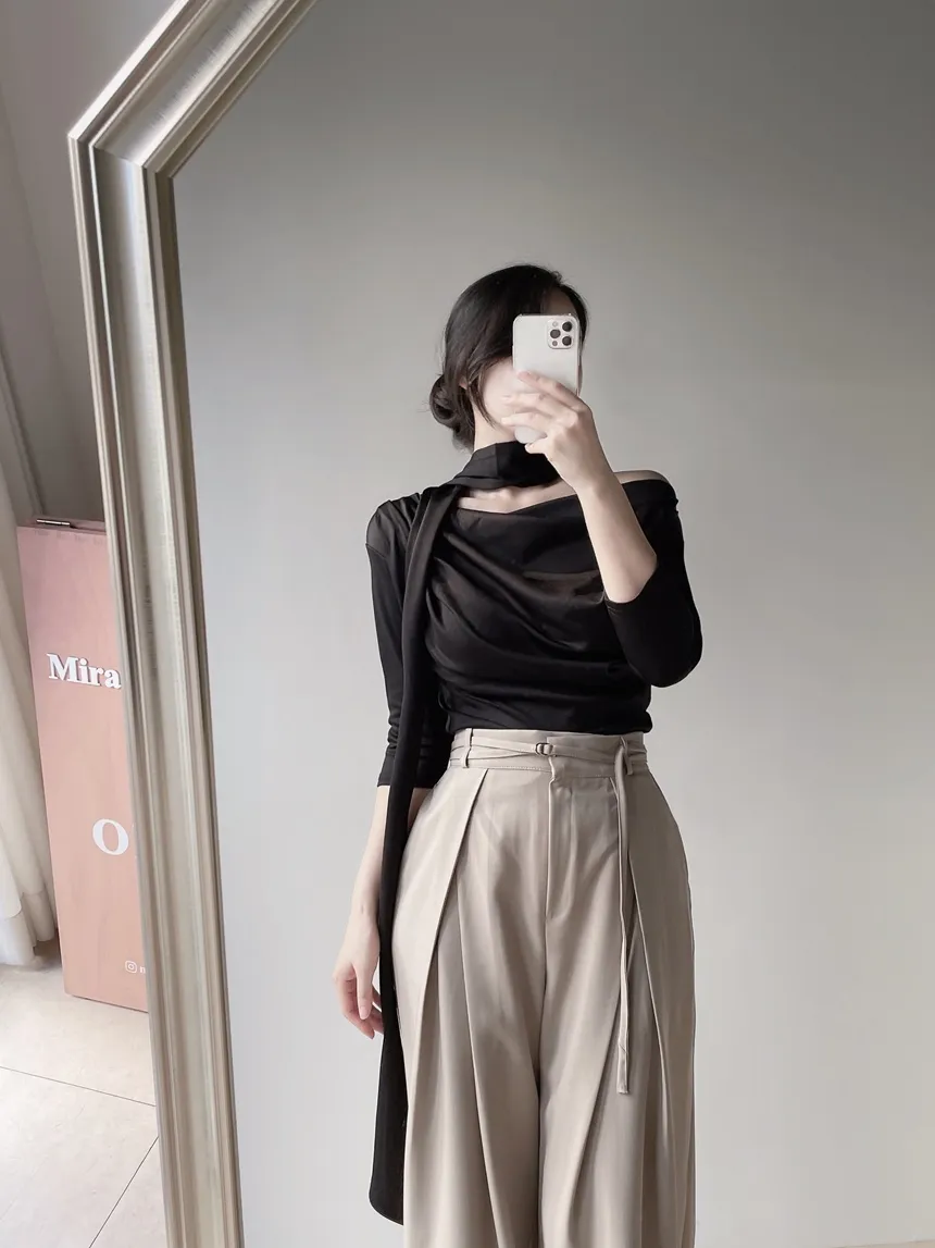 ストラップ付ピンタックバックゴムロングスラックス | mirangmirang | 詳細画像11