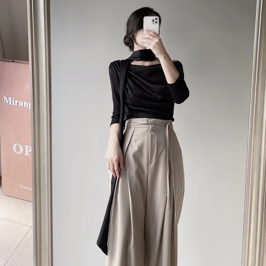 ストラップ付ピンタックバックゴムロングスラックス | mirangmirang | 詳細画像12