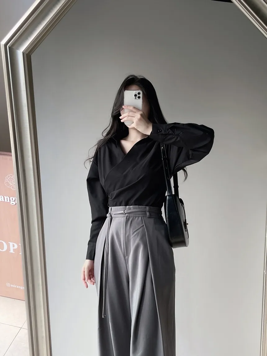 ストラップ付ピンタックバックゴムロングスラックス | mirangmirang | 詳細画像22