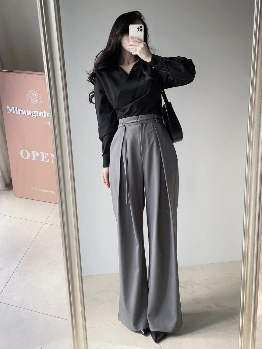 ストラップ付ピンタックバックゴムロングスラックス | mirangmirang | 詳細画像26