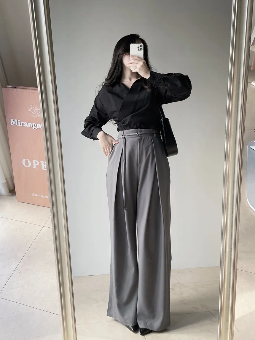 ストラップ付ピンタックバックゴムロングスラックス | mirangmirang | 詳細画像27