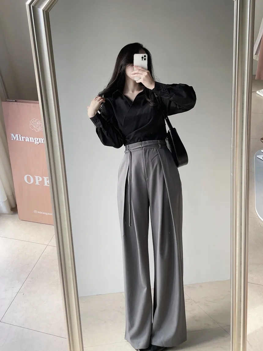 ストラップ付ピンタックバックゴムロングスラックス | mirangmirang | 詳細画像28