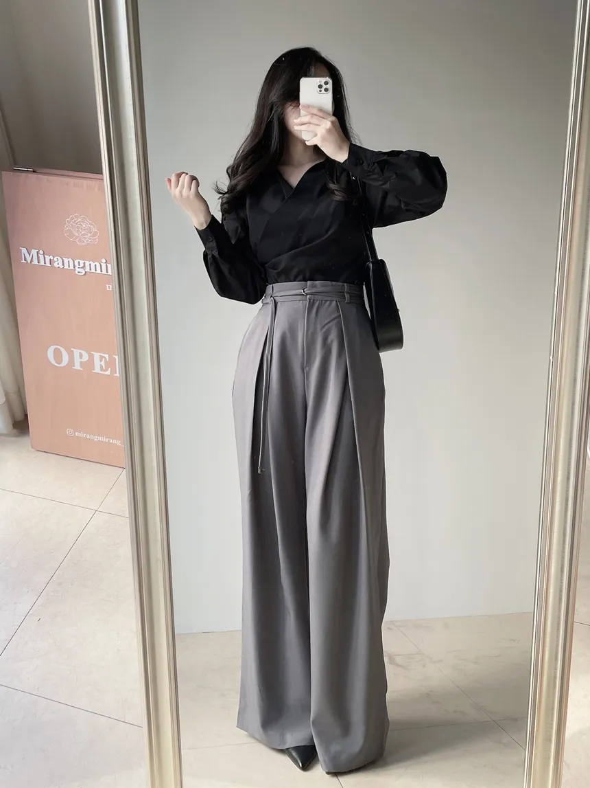 ストラップ付ピンタックバックゴムロングスラックス | mirangmirang | 詳細画像29