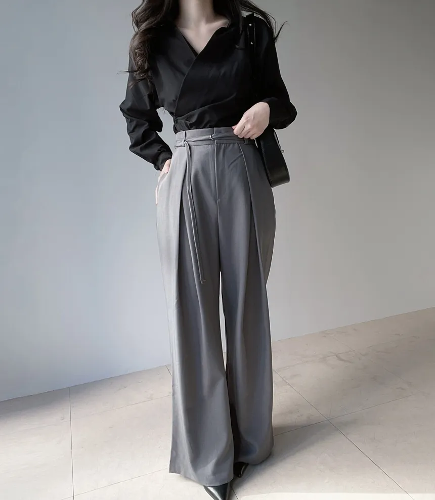 ストラップ付ピンタックバックゴムロングスラックス | mirangmirang | 詳細画像30