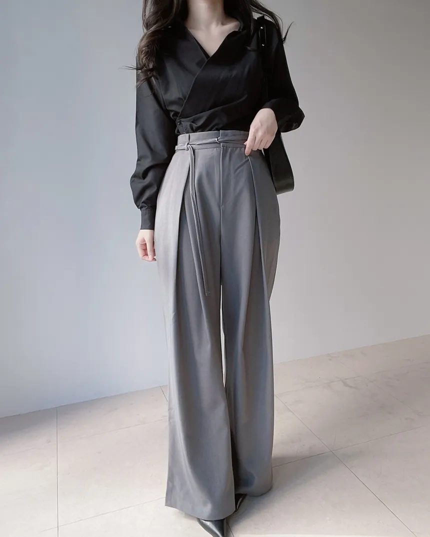 ストラップ付ピンタックバックゴムロングスラックス | mirangmirang | 詳細画像31