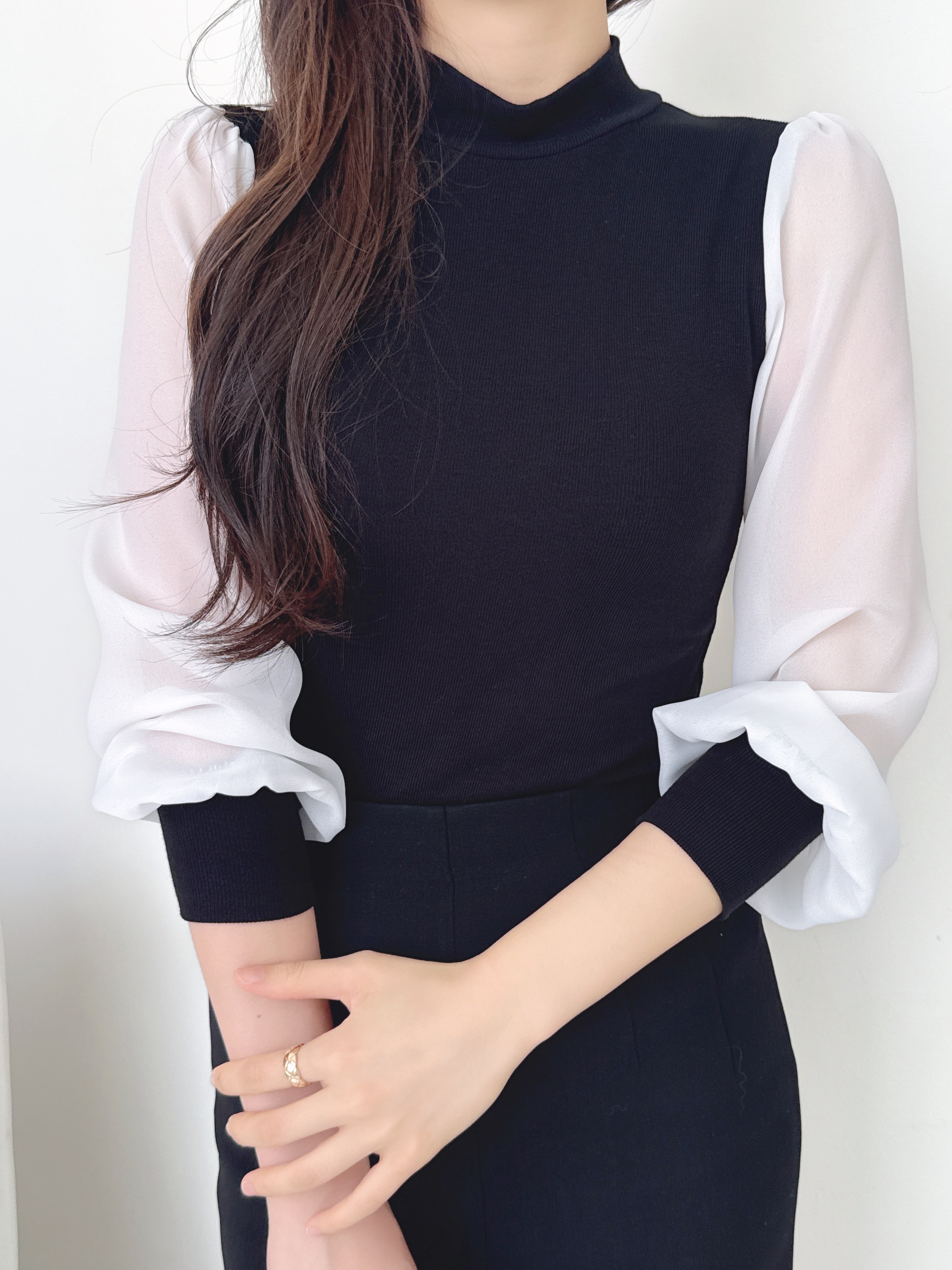 シフォンコンビラウンドネックハーフネックTシャツ | 詳細画像10