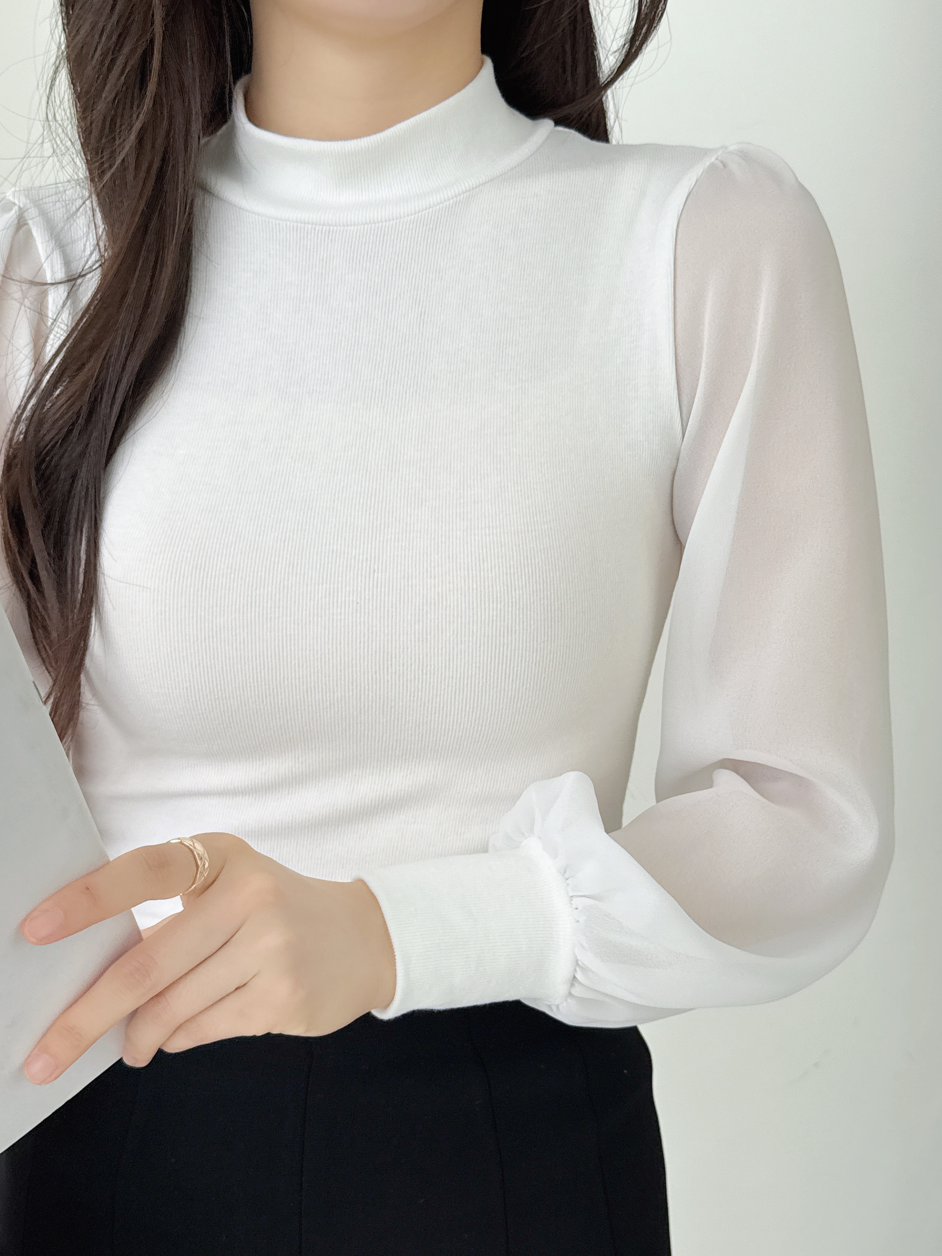 シフォンコンビラウンドネックハーフネックTシャツ | 詳細画像18