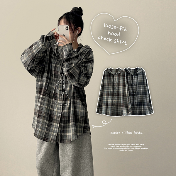 フードオーバーサイズチェックシャツ | レディースファッション通販
