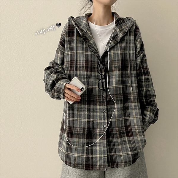 フードオーバーサイズチェックシャツ | レディースファッション通販