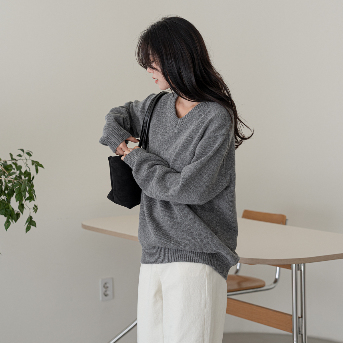 完売！Vネックルーズニット epnok セーター ニット メランジVネックルーズニット メンズ