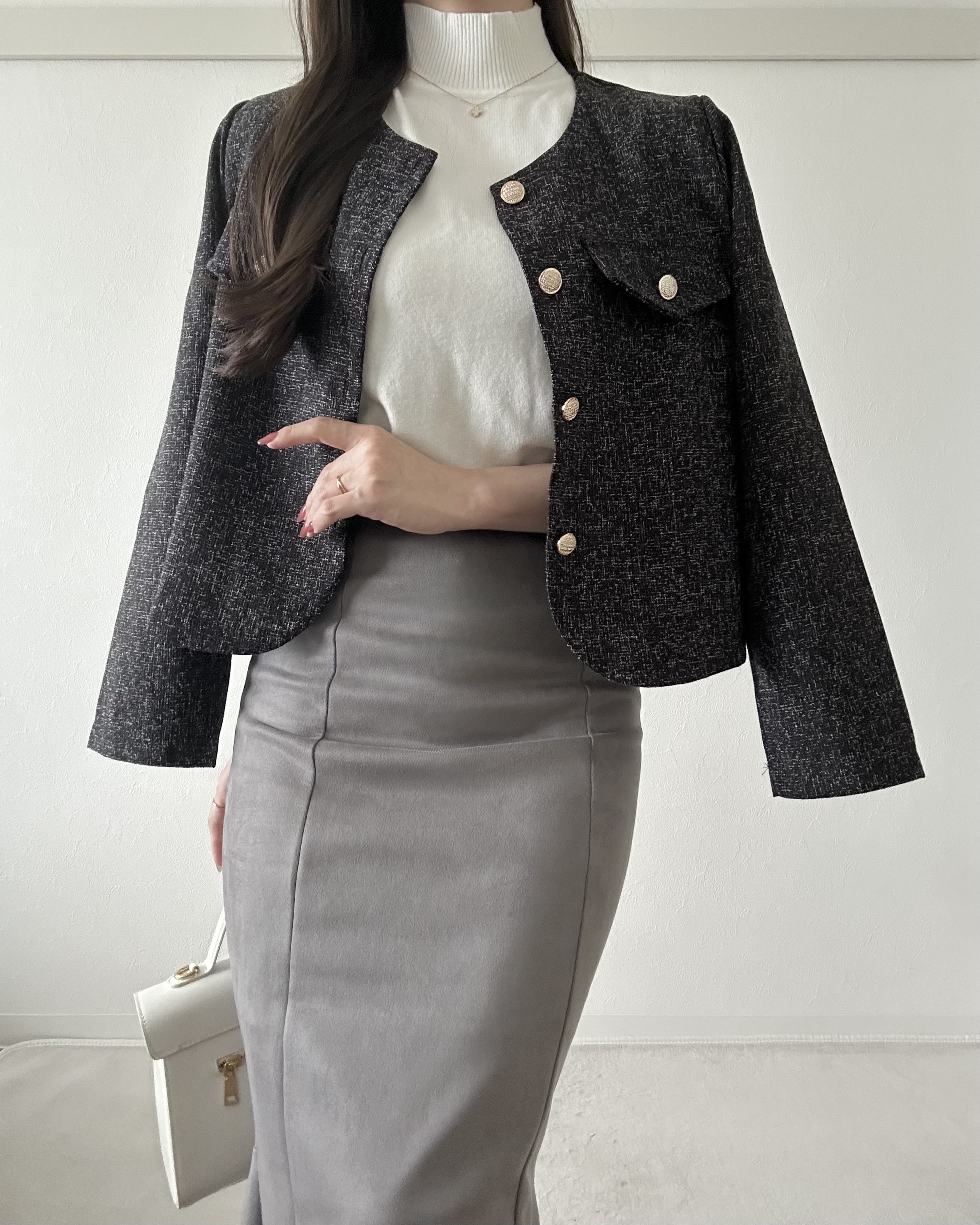フラップツイードノーカラージャケット | 詳細画像3
